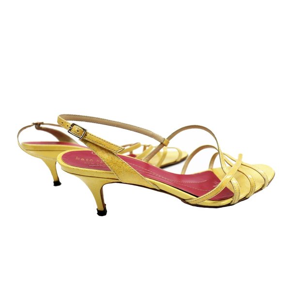 KATE SPADE Yellow glitter Strappy Kitten HEELS Sandals 71/2 - Picture 4 of 6